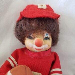 Vintage Handmade Clown Football Player Doll Shelf Sitter 13" Rubber Face